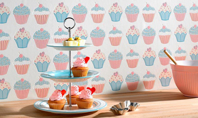 papel de parede para cozinha com cup cake