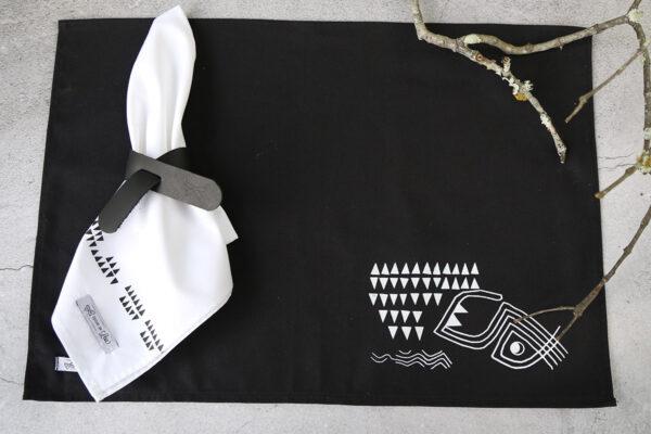 Jogo americano rupestre com guardanapo e porta guardanapo preto - Garopaba
