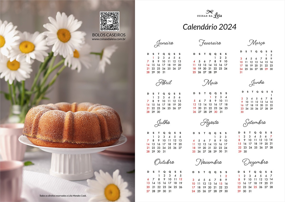 Calendário 2024 &#8211; Bolos caseiros, Coisas da Léia