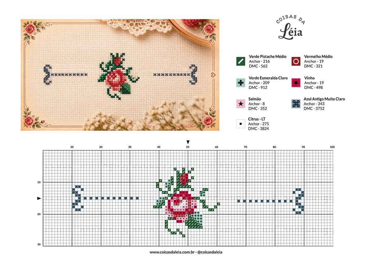 Faixa rosa para compor o diagrama em ponto-cruz de rosas